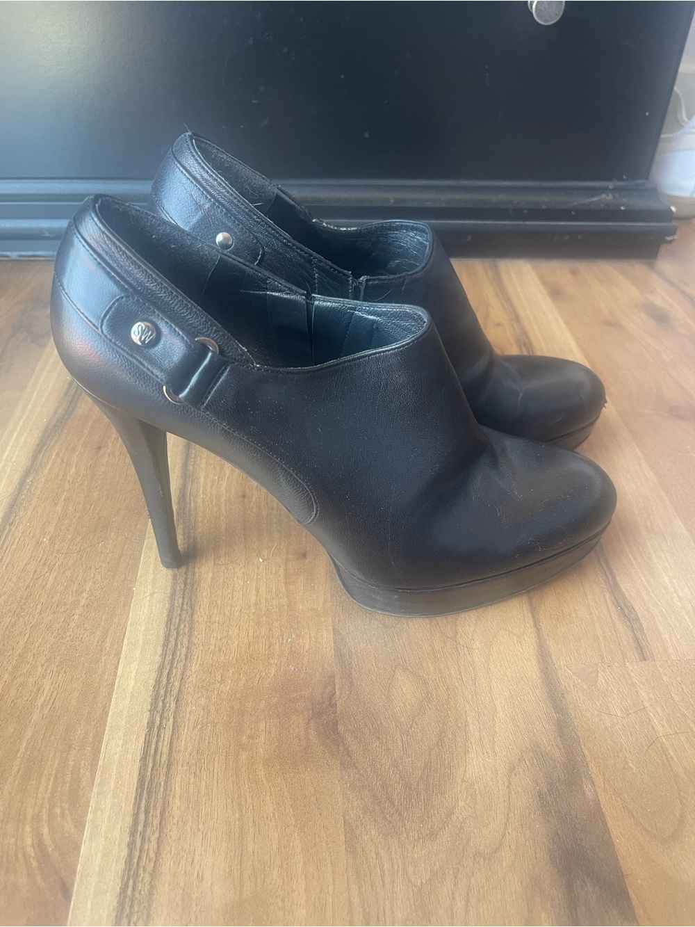 Stuart Weitzman Black Leather High Heel Ankle Booties